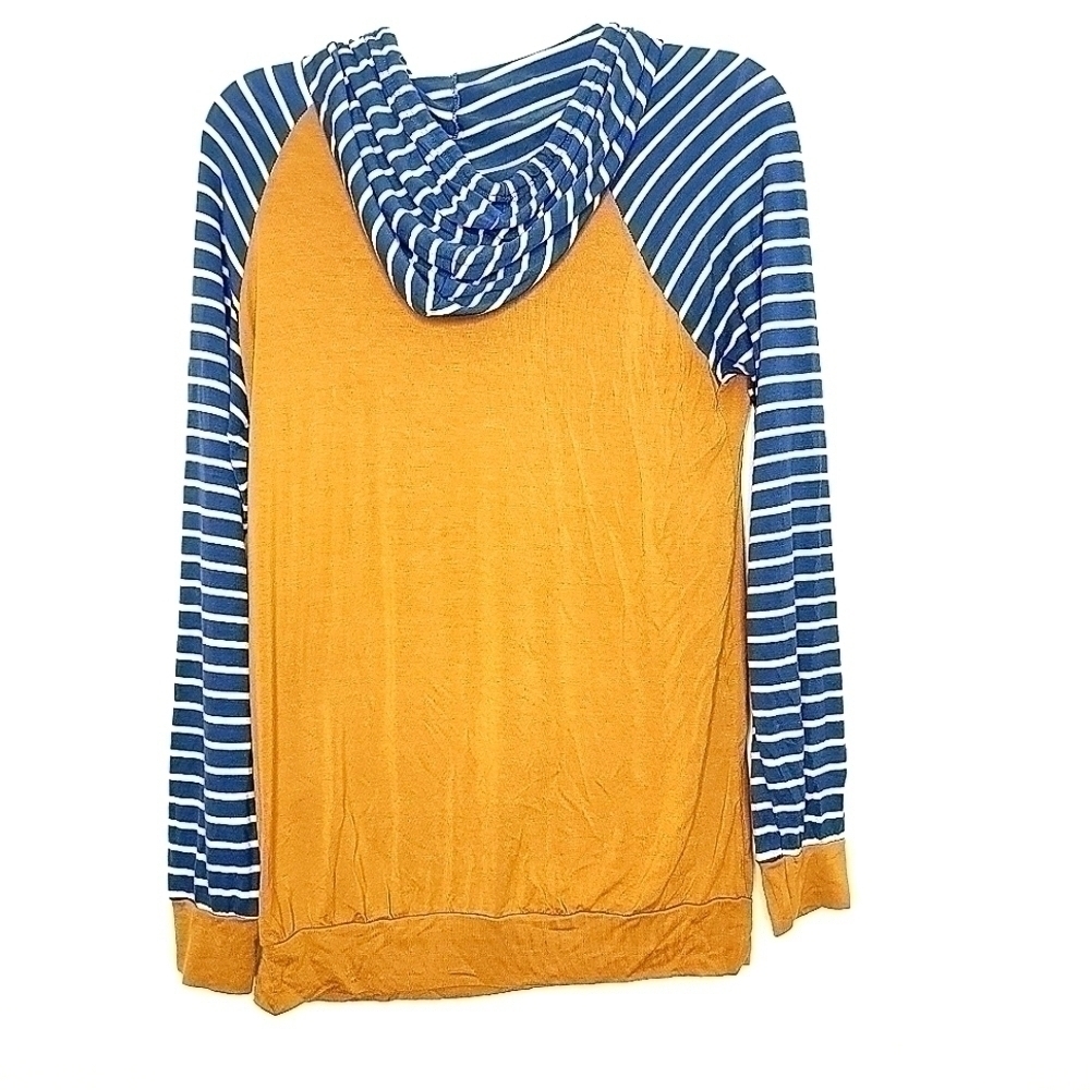 Filly Flair Women’s Small Brown and Blue White Striped Pullover Hoodie - Picture 8 of 11